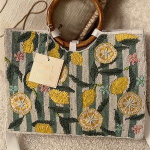 Embroidered Lemon Tote Bag - Yellow and Green
